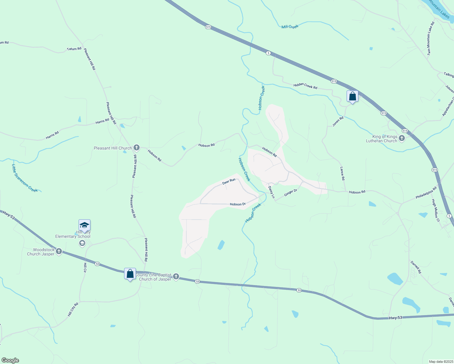 map of restaurants, bars, coffee shops, grocery stores, and more near 471 Deer Run in Jasper