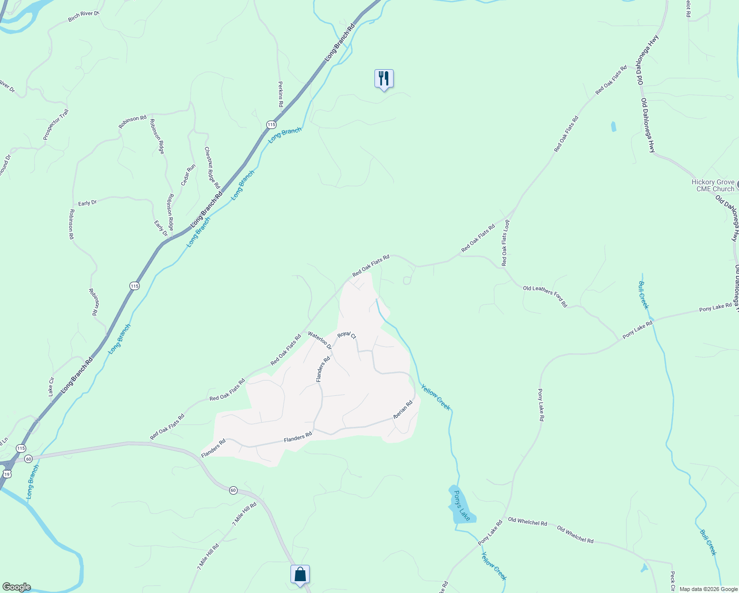 map of restaurants, bars, coffee shops, grocery stores, and more near 214 Venetian Circle in Dahlonega