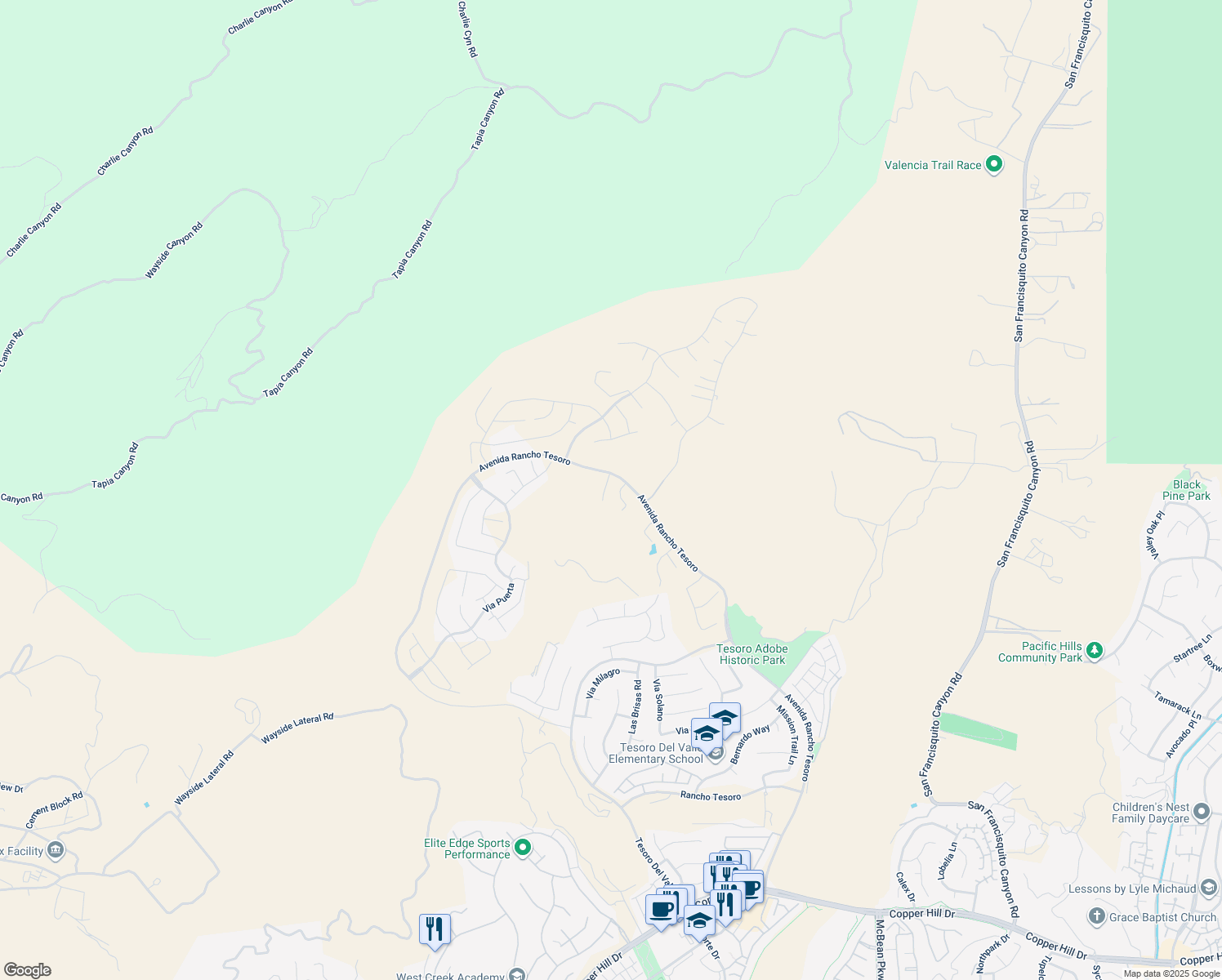 map of restaurants, bars, coffee shops, grocery stores, and more near 29626 Corte Ballenas in Santa Clarita