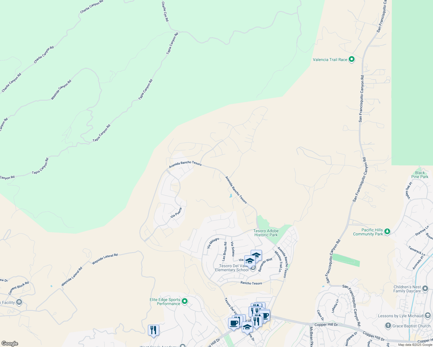 map of restaurants, bars, coffee shops, grocery stores, and more near 29626 Corte Ballenas in Santa Clarita