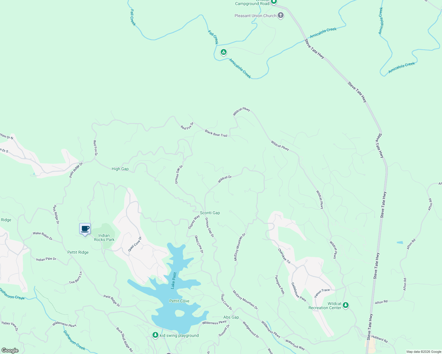 map of restaurants, bars, coffee shops, grocery stores, and more near 2152 Wildcat Drive in Dawsonville