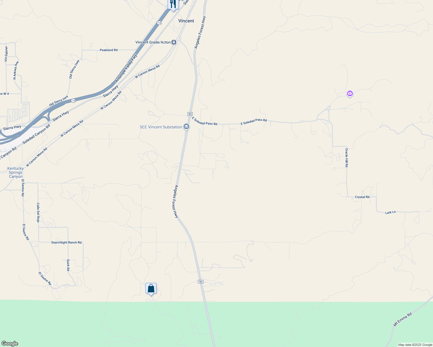 map of restaurants, bars, coffee shops, grocery stores, and more near 33446 Angeles Forest Highway in Palmdale
