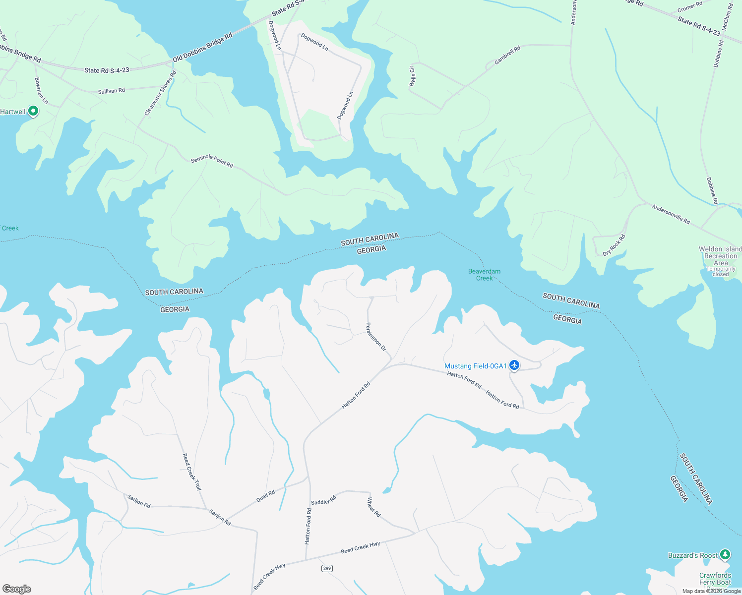 map of restaurants, bars, coffee shops, grocery stores, and more near 204 Sugar Cane Drive in Hartwell