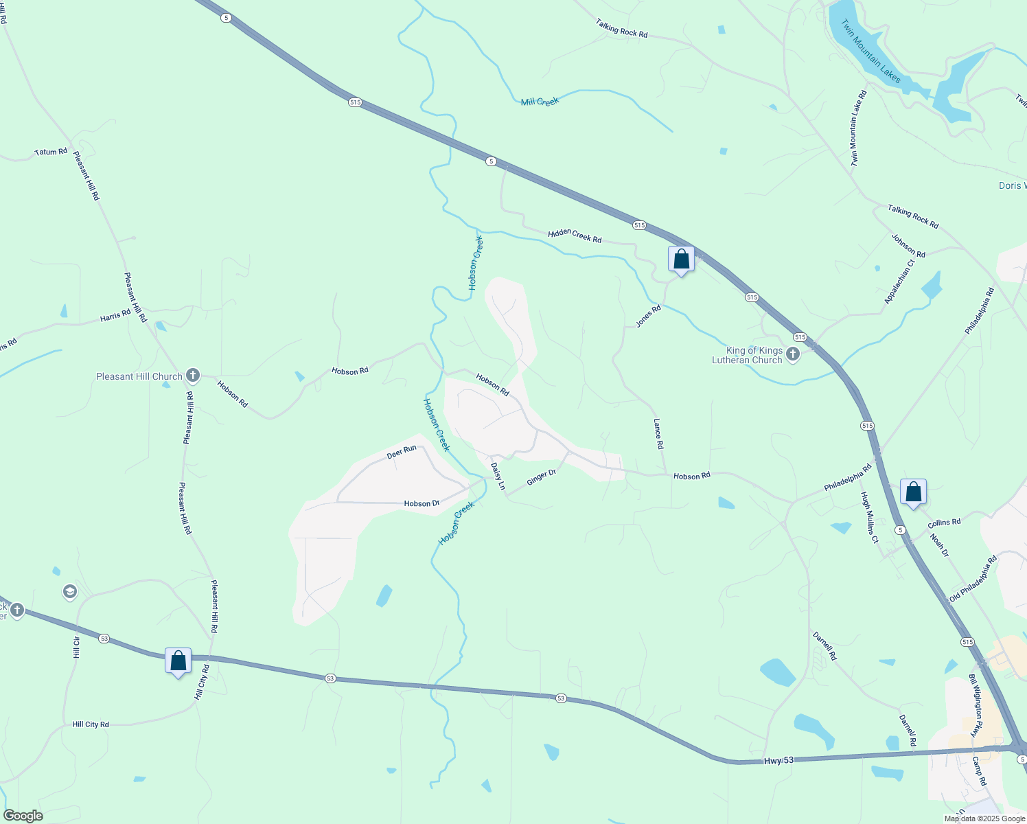 map of restaurants, bars, coffee shops, grocery stores, and more near 65 Mill Creek Drive in Jasper