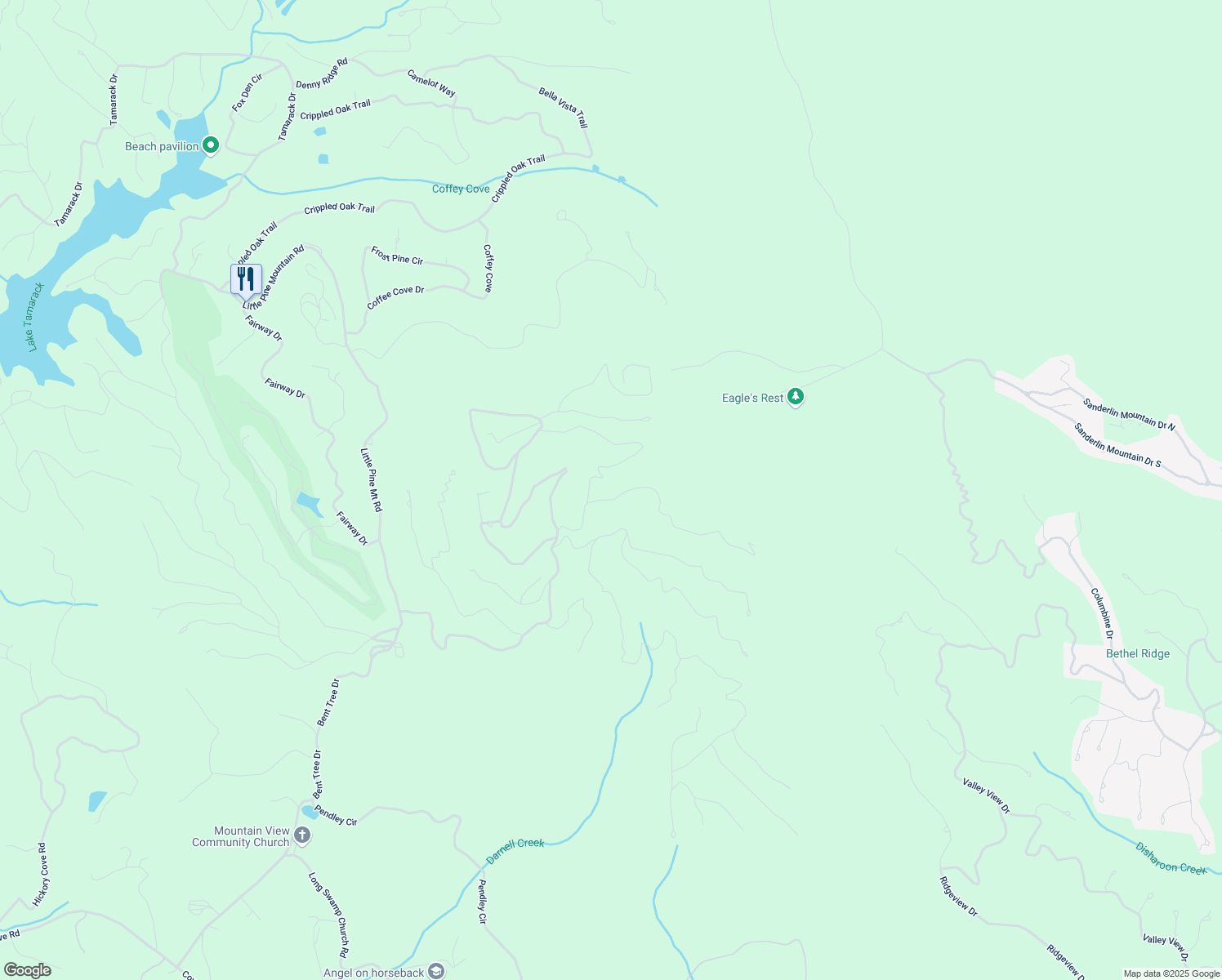 map of restaurants, bars, coffee shops, grocery stores, and more near 71 Cutthroat Ridge Road in Jasper