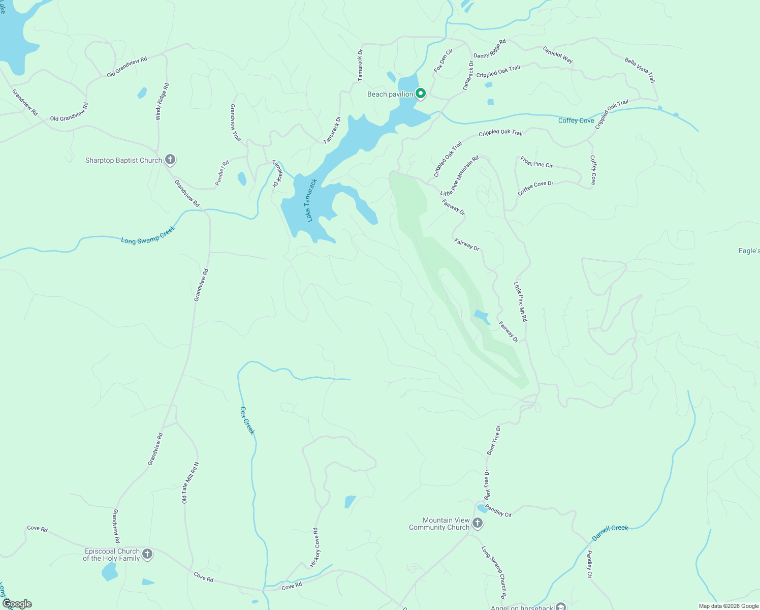 map of restaurants, bars, coffee shops, grocery stores, and more near 360 Locust Trail in Jasper