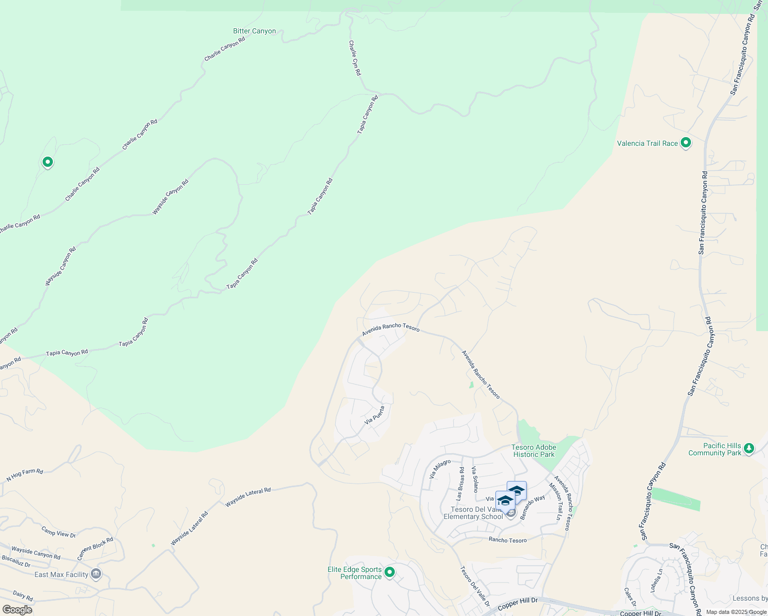 map of restaurants, bars, coffee shops, grocery stores, and more near 24405 Calle la Roca in Santa Clarita