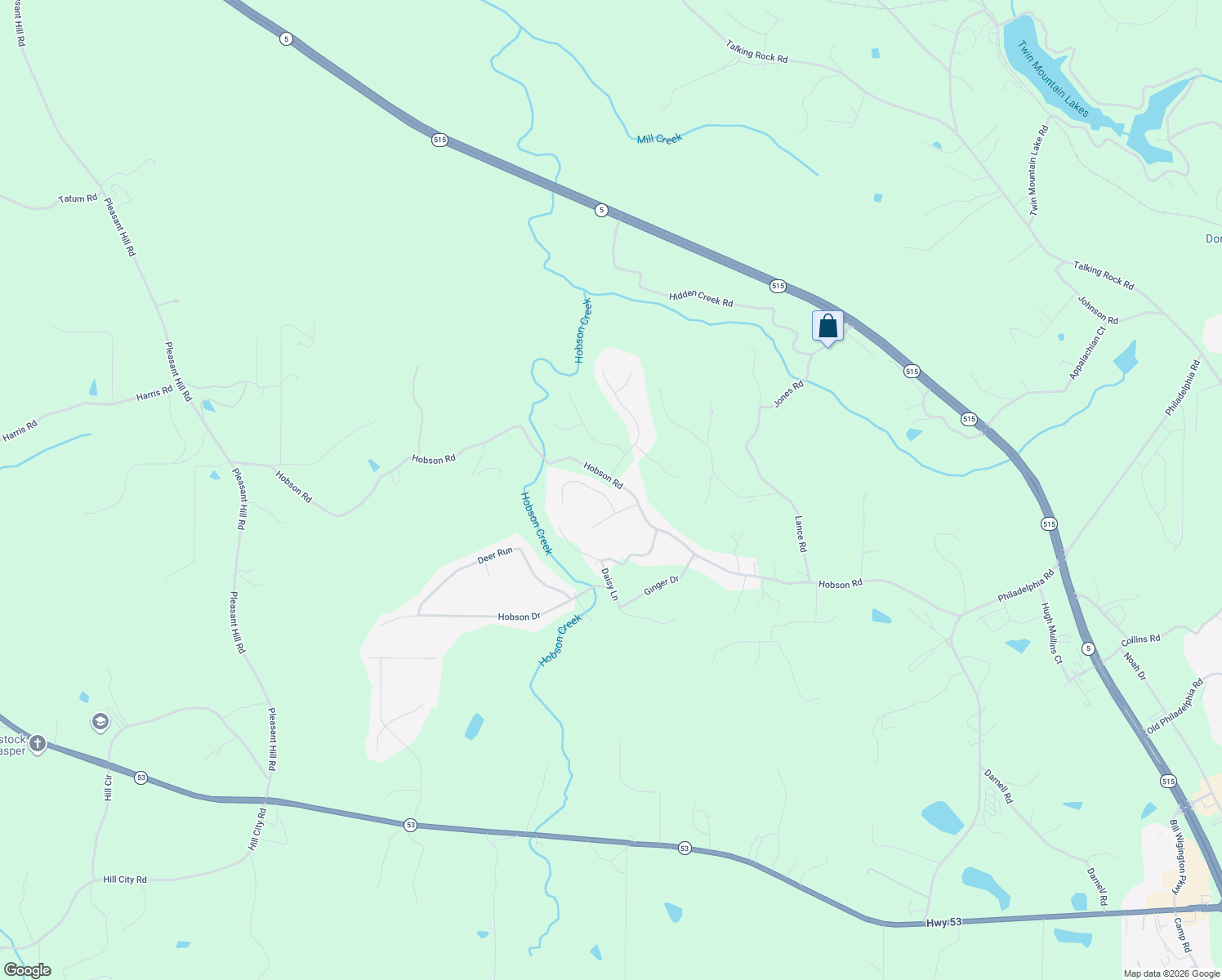 map of restaurants, bars, coffee shops, grocery stores, and more near 50 Mill Pond Court in Jasper