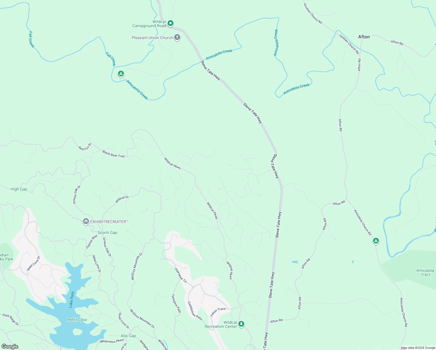 map of restaurants, bars, coffee shops, grocery stores, and more near Bluestern Drive in Dawson County