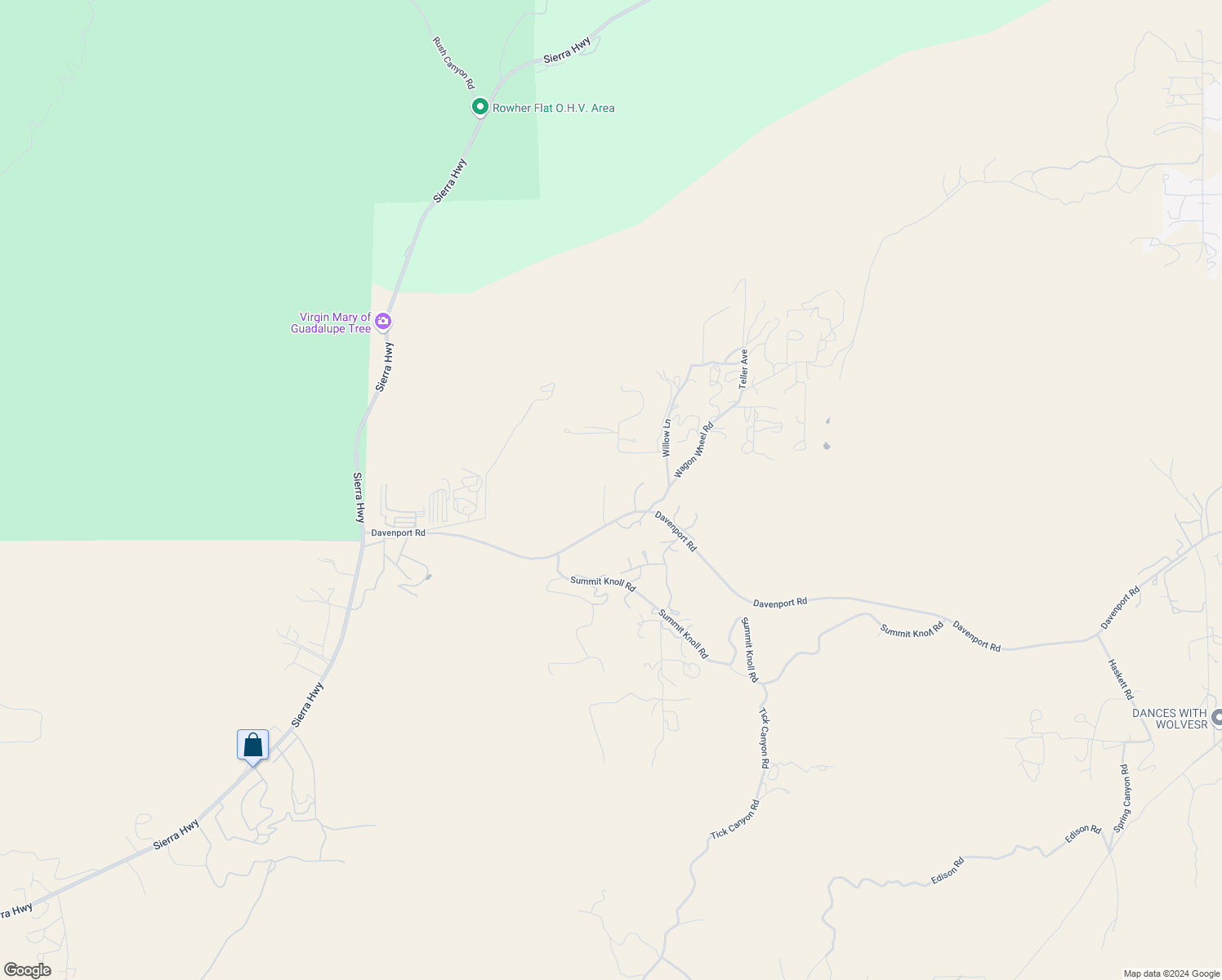 map of restaurants, bars, coffee shops, grocery stores, and more near 13657 Davenport Road in Agua Dulce