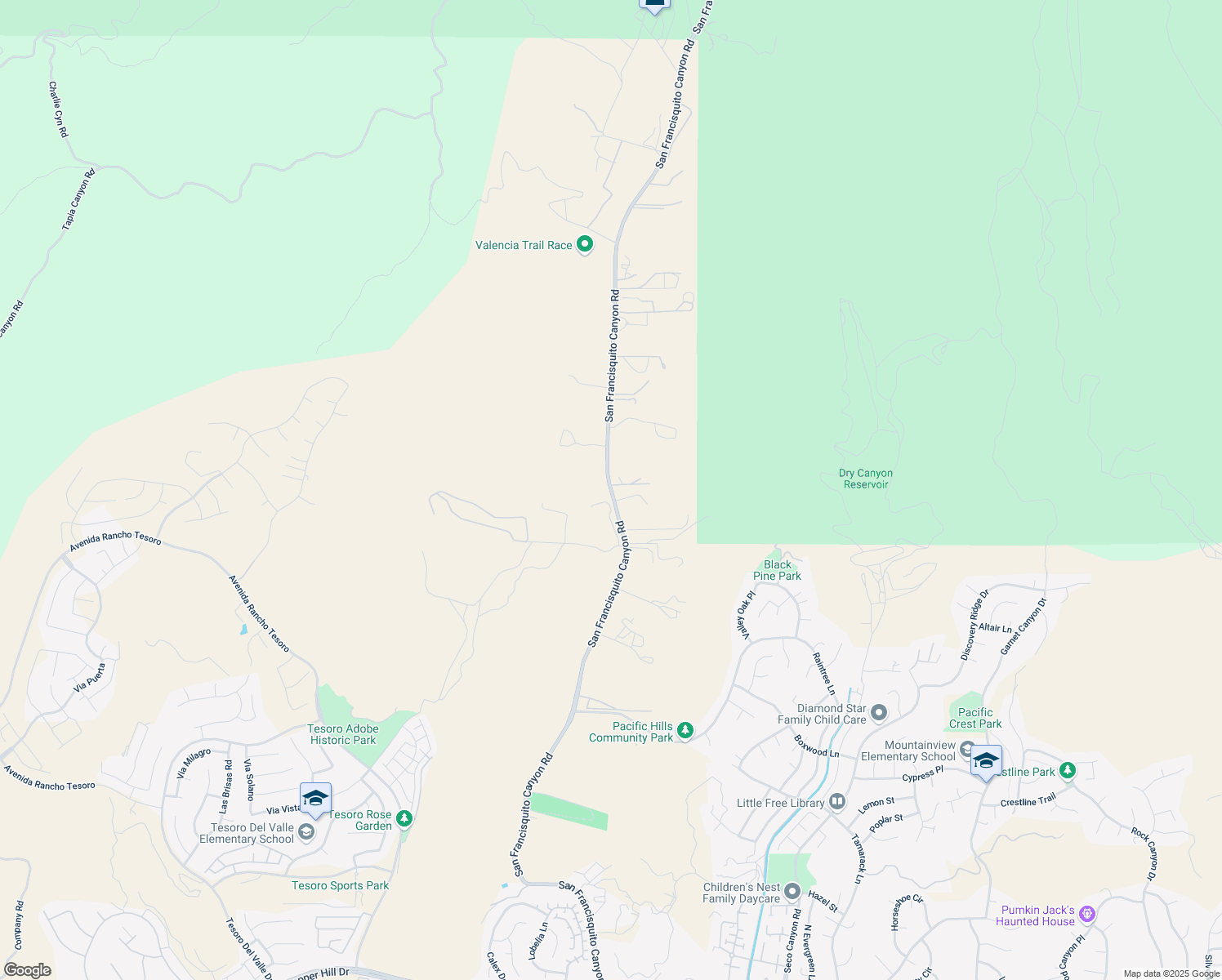 map of restaurants, bars, coffee shops, grocery stores, and more near 2 San Francisquito Canyon Road in Santa Clarita