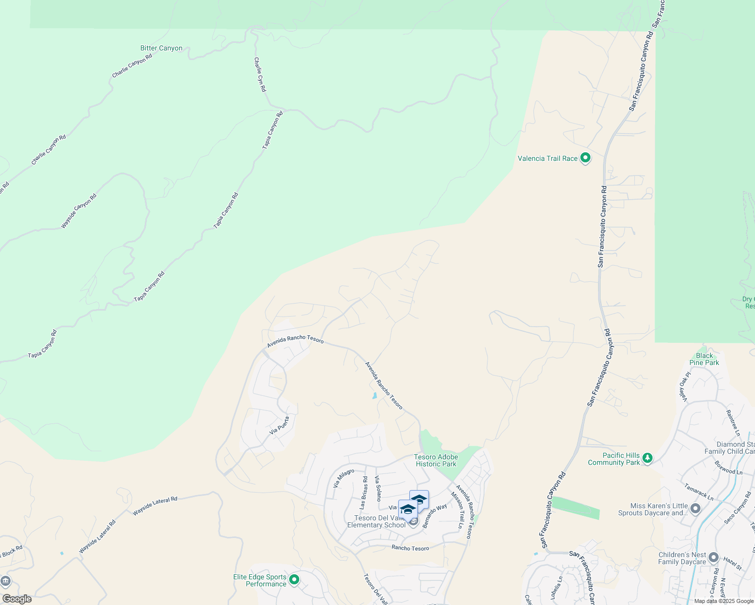 map of restaurants, bars, coffee shops, grocery stores, and more near 24186 North Camino Cascada in Santa Clarita