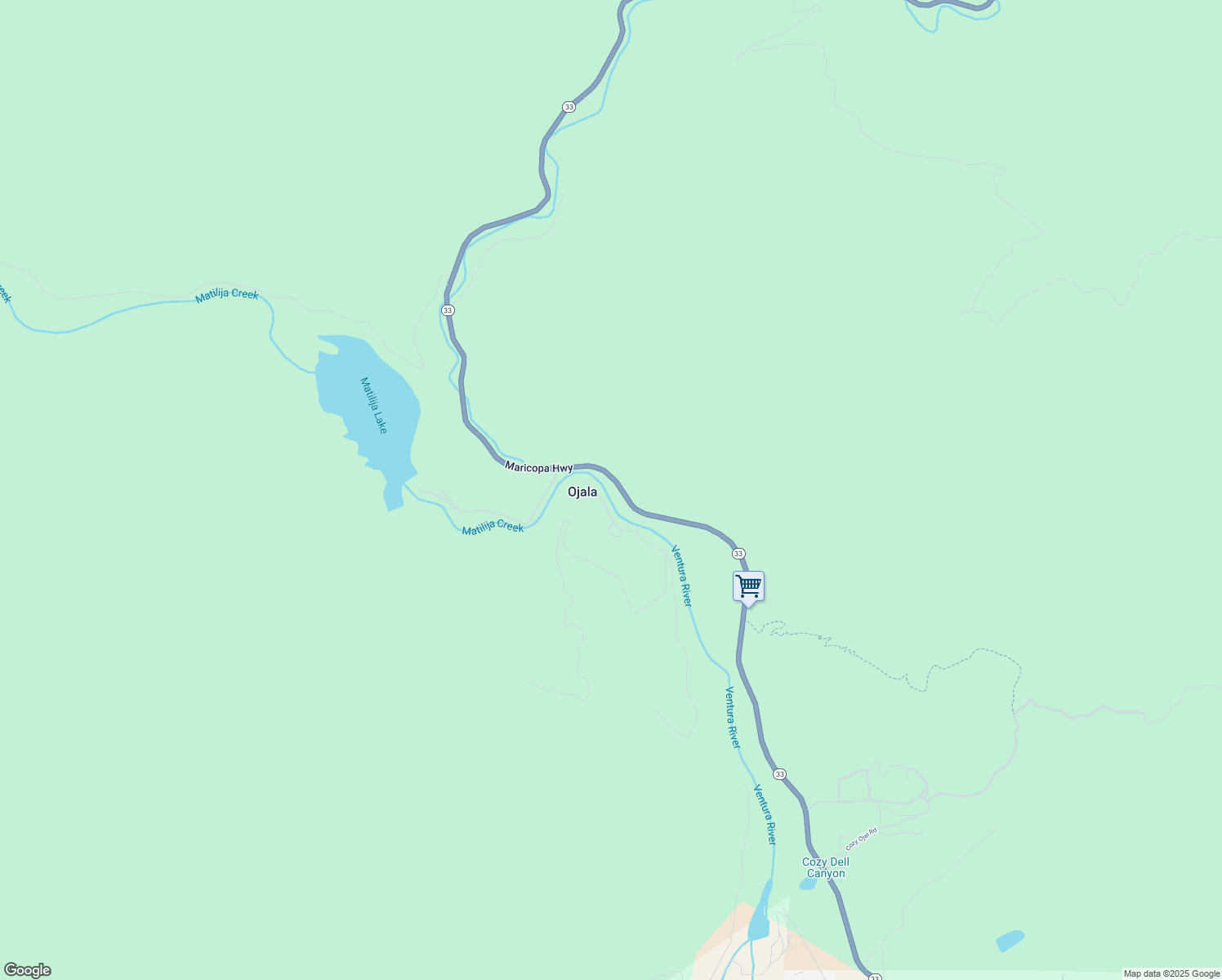 map of restaurants, bars, coffee shops, grocery stores, and more near 15450 Maricopa Highway in Ojai