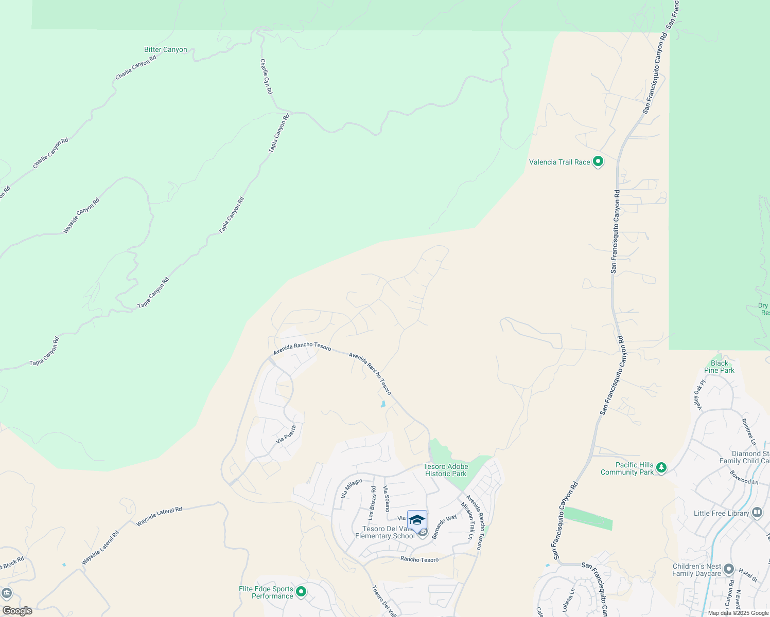 map of restaurants, bars, coffee shops, grocery stores, and more near 24186 North Camino Cascada in Santa Clarita