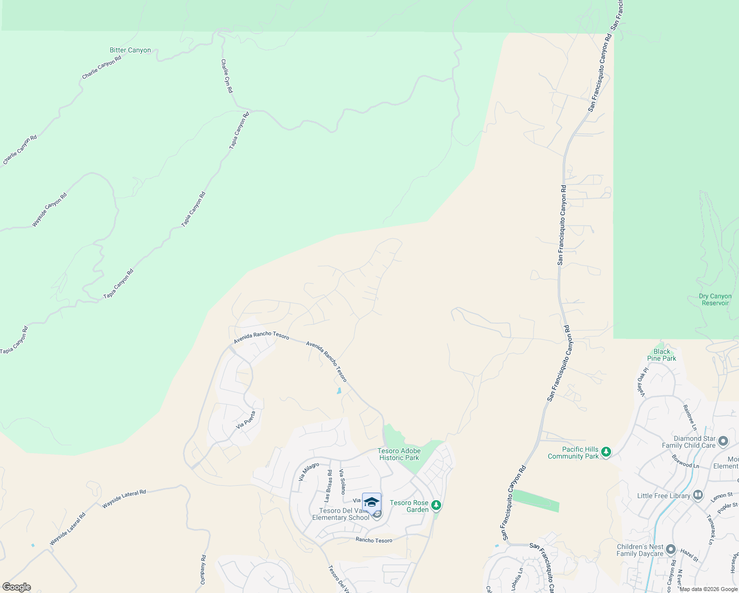 map of restaurants, bars, coffee shops, grocery stores, and more near 24157 West Corte Monarca in Los Angeles County