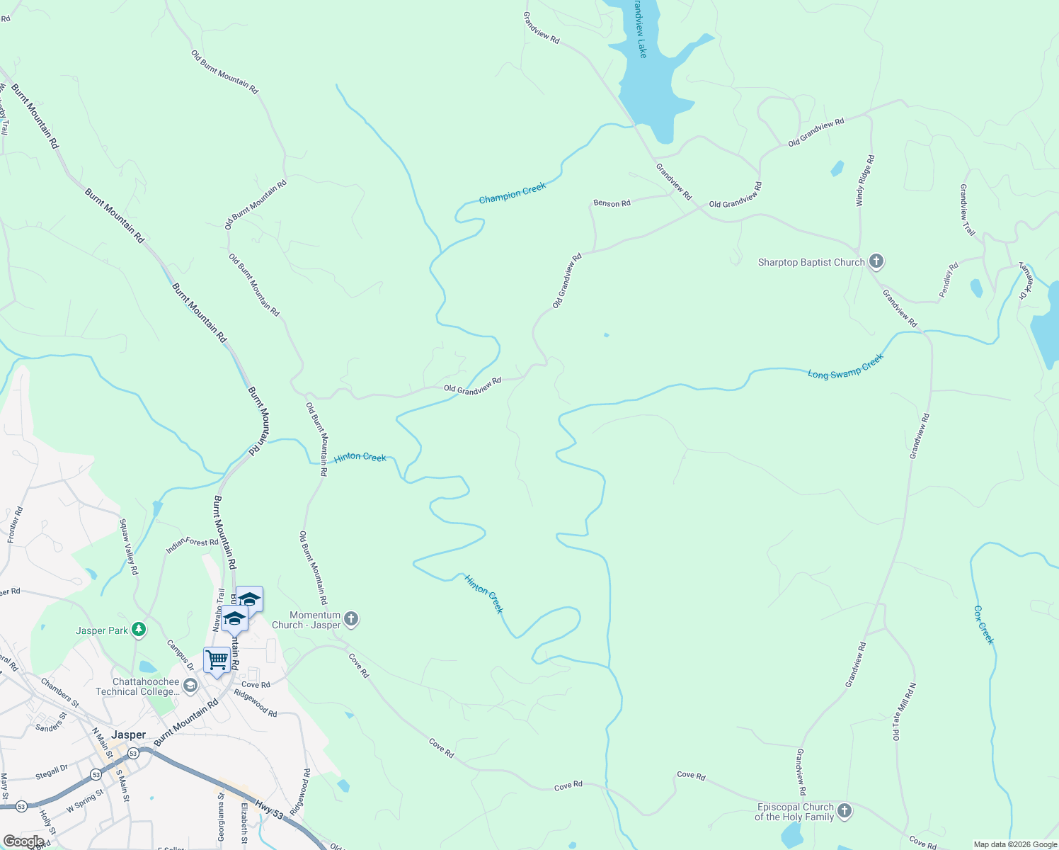 map of restaurants, bars, coffee shops, grocery stores, and more near 165 Ward Ridge Road in Jasper