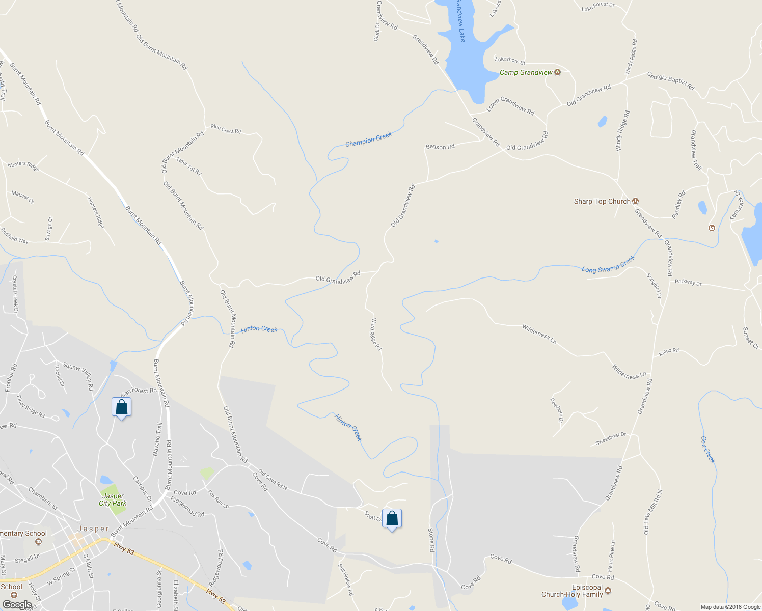 map of restaurants, bars, coffee shops, grocery stores, and more near 165 Ward Ridge Road in Jasper
