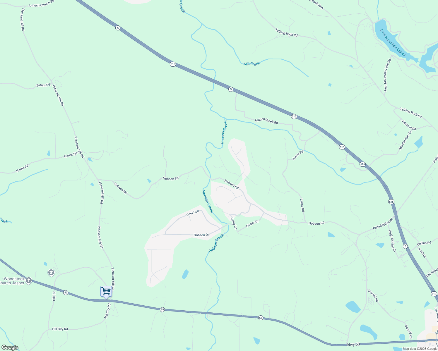 map of restaurants, bars, coffee shops, grocery stores, and more near 1316 Hobson Road in Jasper
