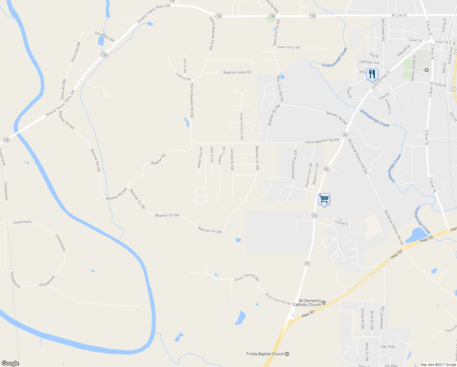 map of restaurants, bars, coffee shops, grocery stores, and more near 267 Lavista Drive Southwest in Calhoun