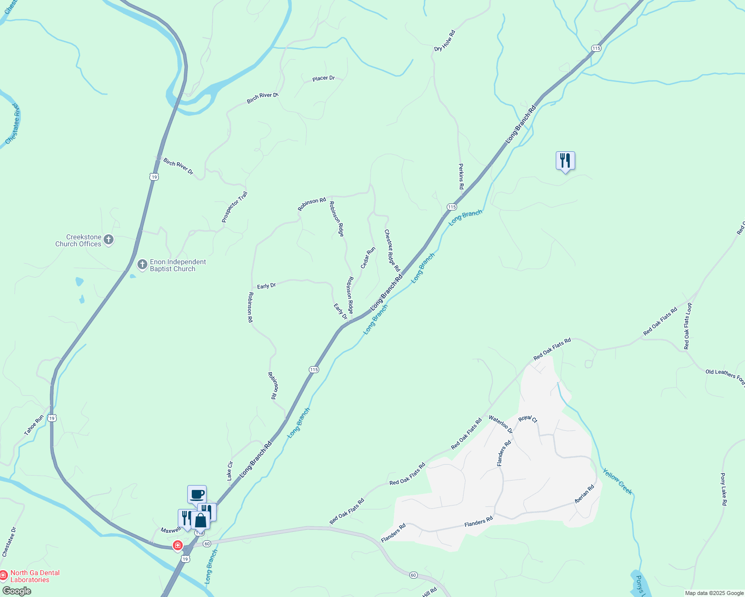 map of restaurants, bars, coffee shops, grocery stores, and more near 297 Holly Ridge in Dahlonega
