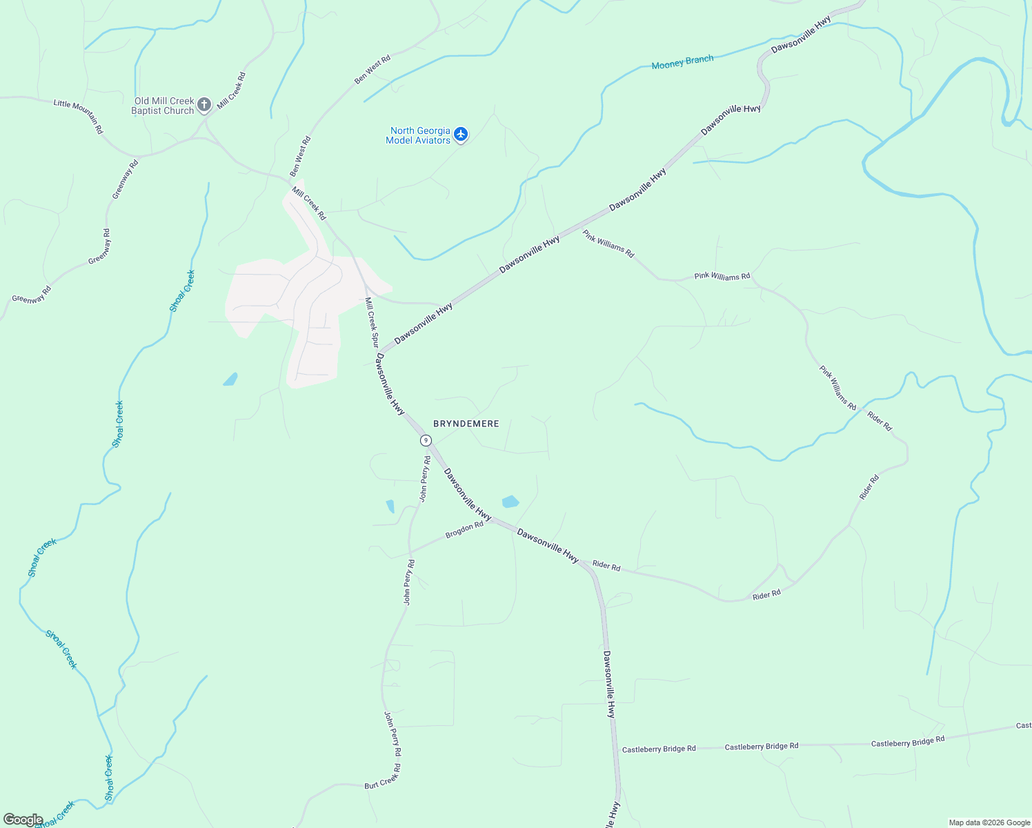 map of restaurants, bars, coffee shops, grocery stores, and more near 120 Sadie Court in Dawsonville