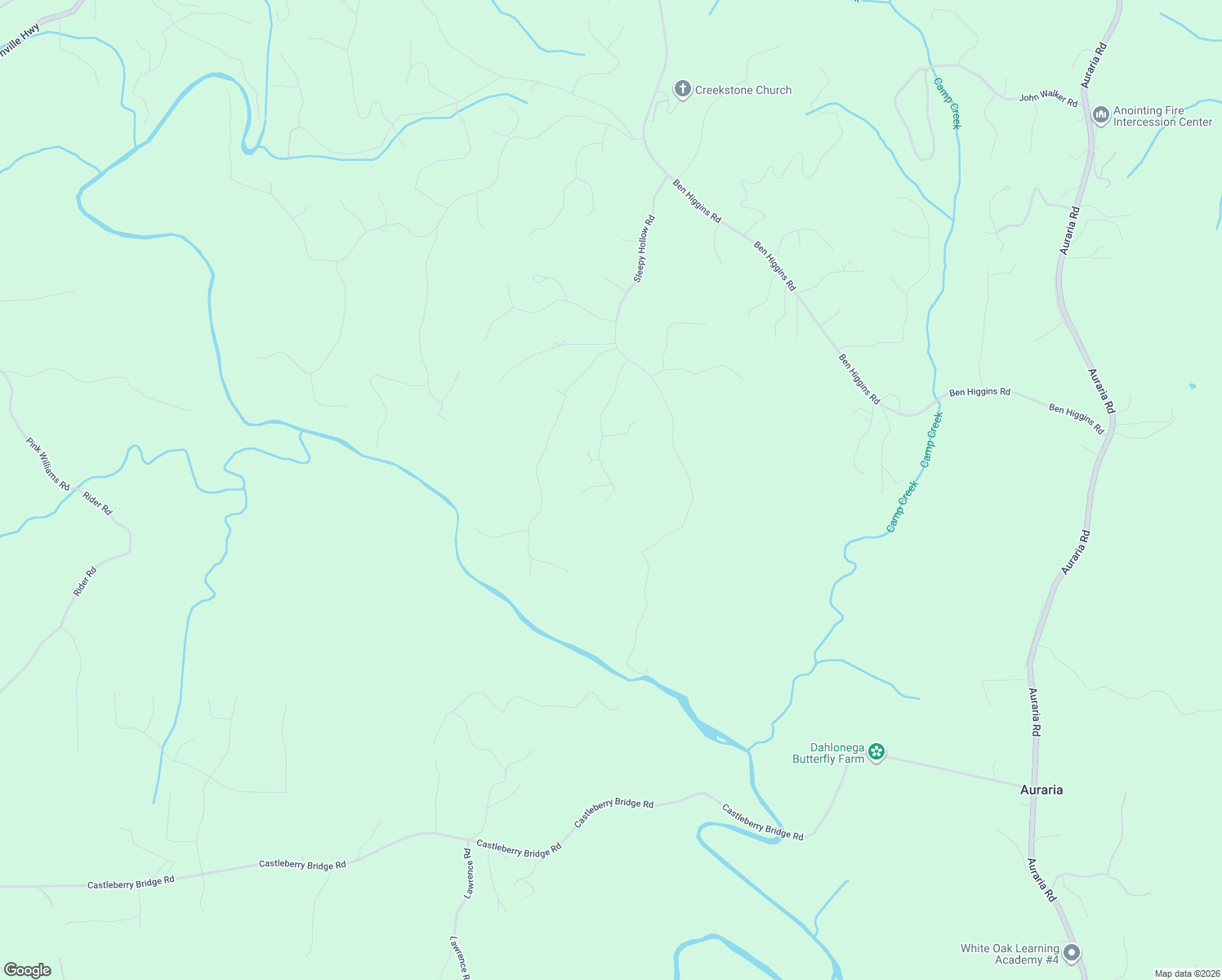 map of restaurants, bars, coffee shops, grocery stores, and more near 410 Silas Road in Dahlonega