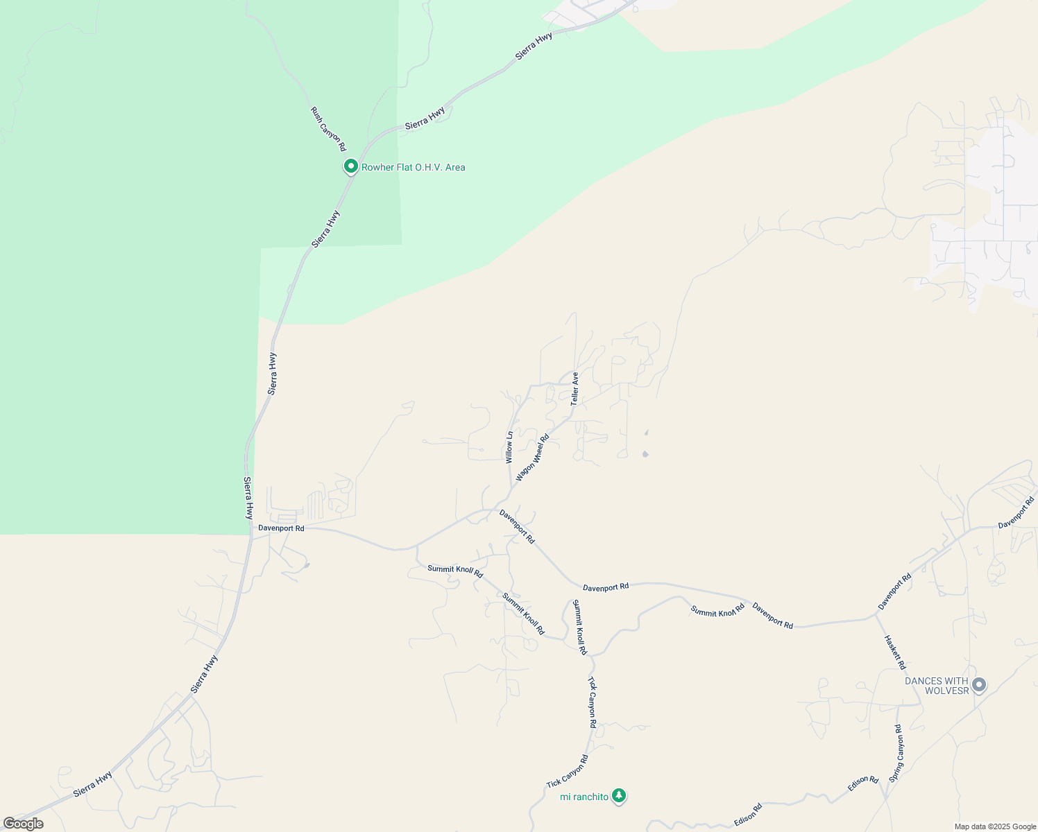 map of restaurants, bars, coffee shops, grocery stores, and more near 32580 Willow Lane in Agua Dulce