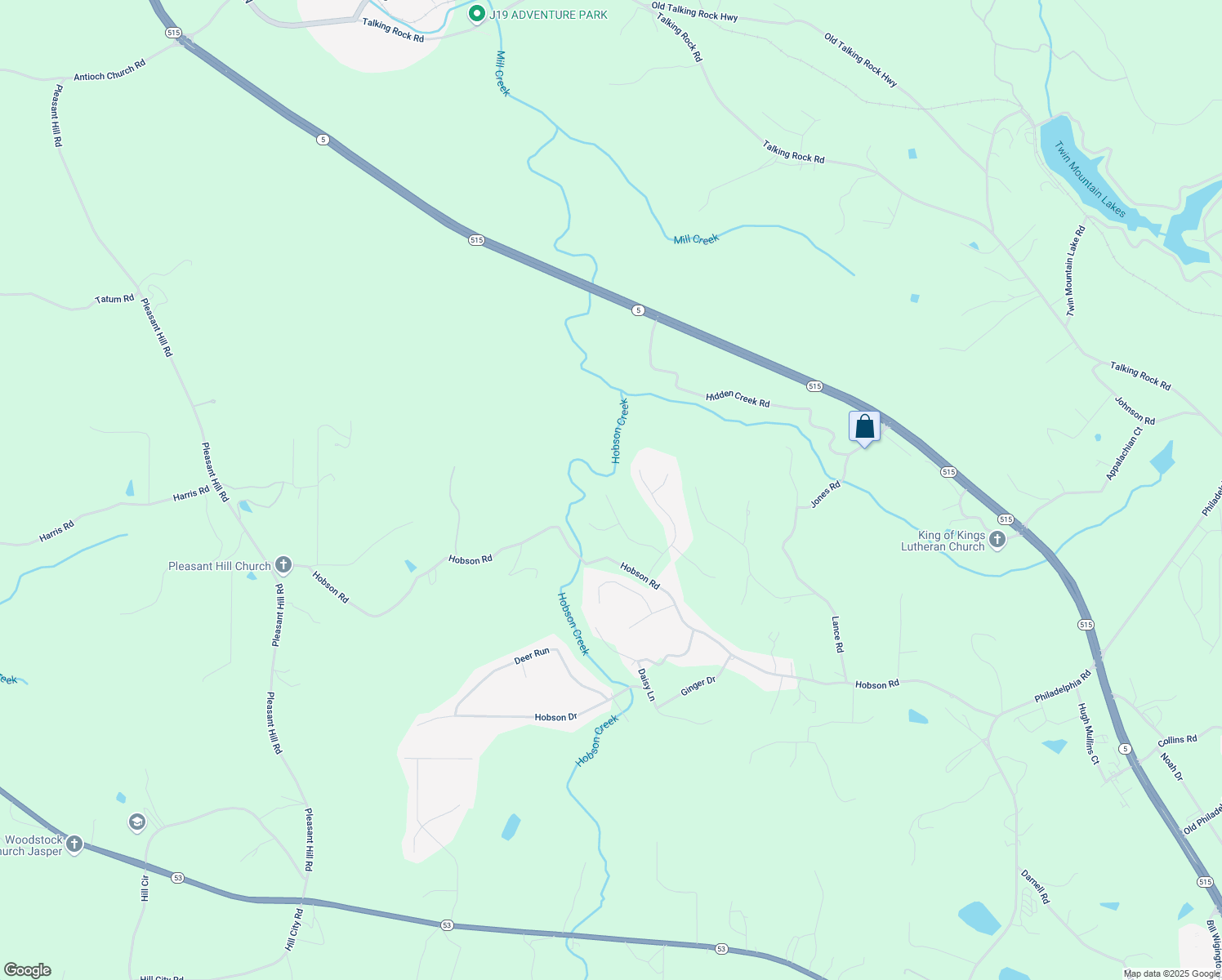 map of restaurants, bars, coffee shops, grocery stores, and more near 250 Whispering Pebbles Trail in Jasper