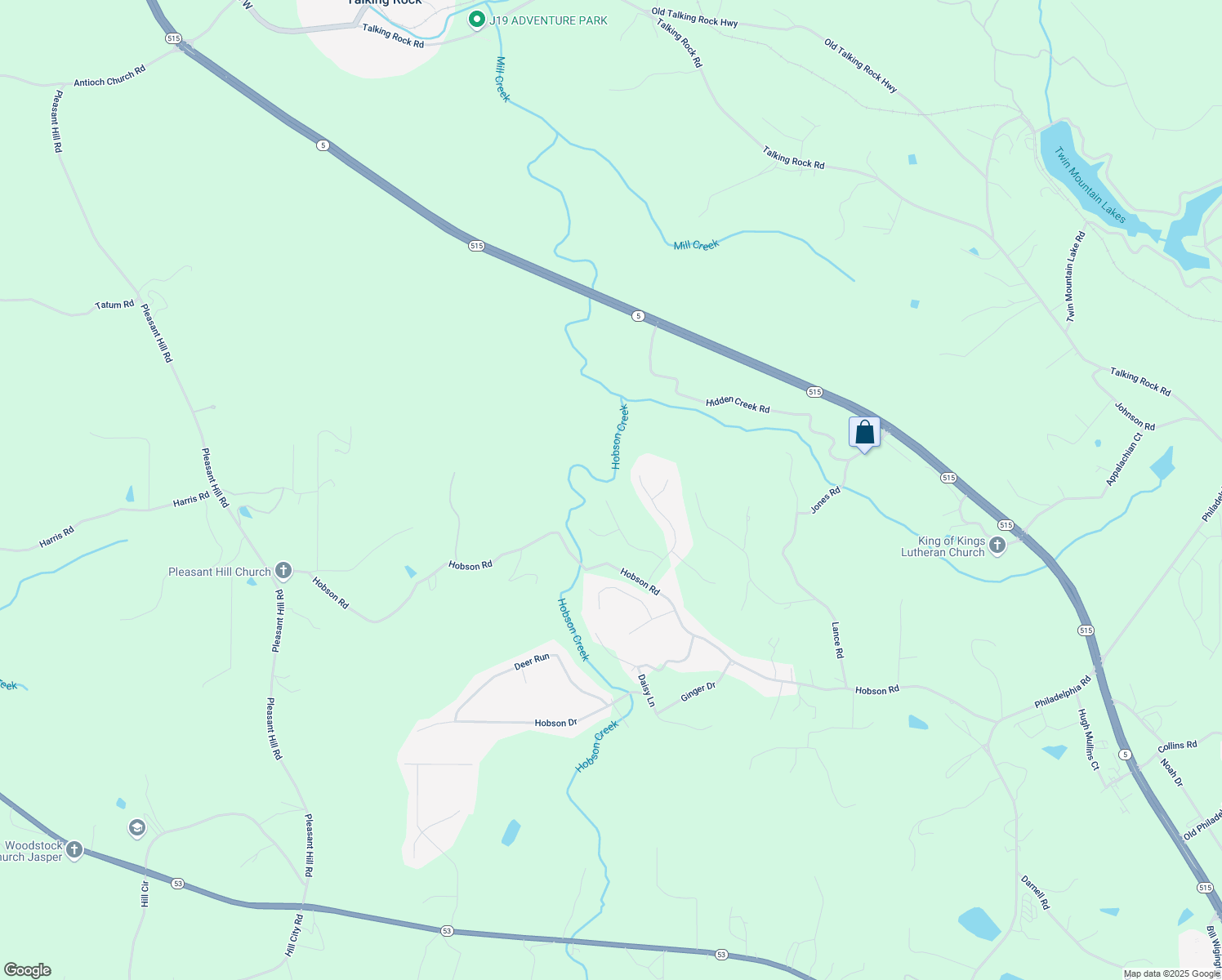map of restaurants, bars, coffee shops, grocery stores, and more near 250 Whispering Pebbles Trail in Jasper