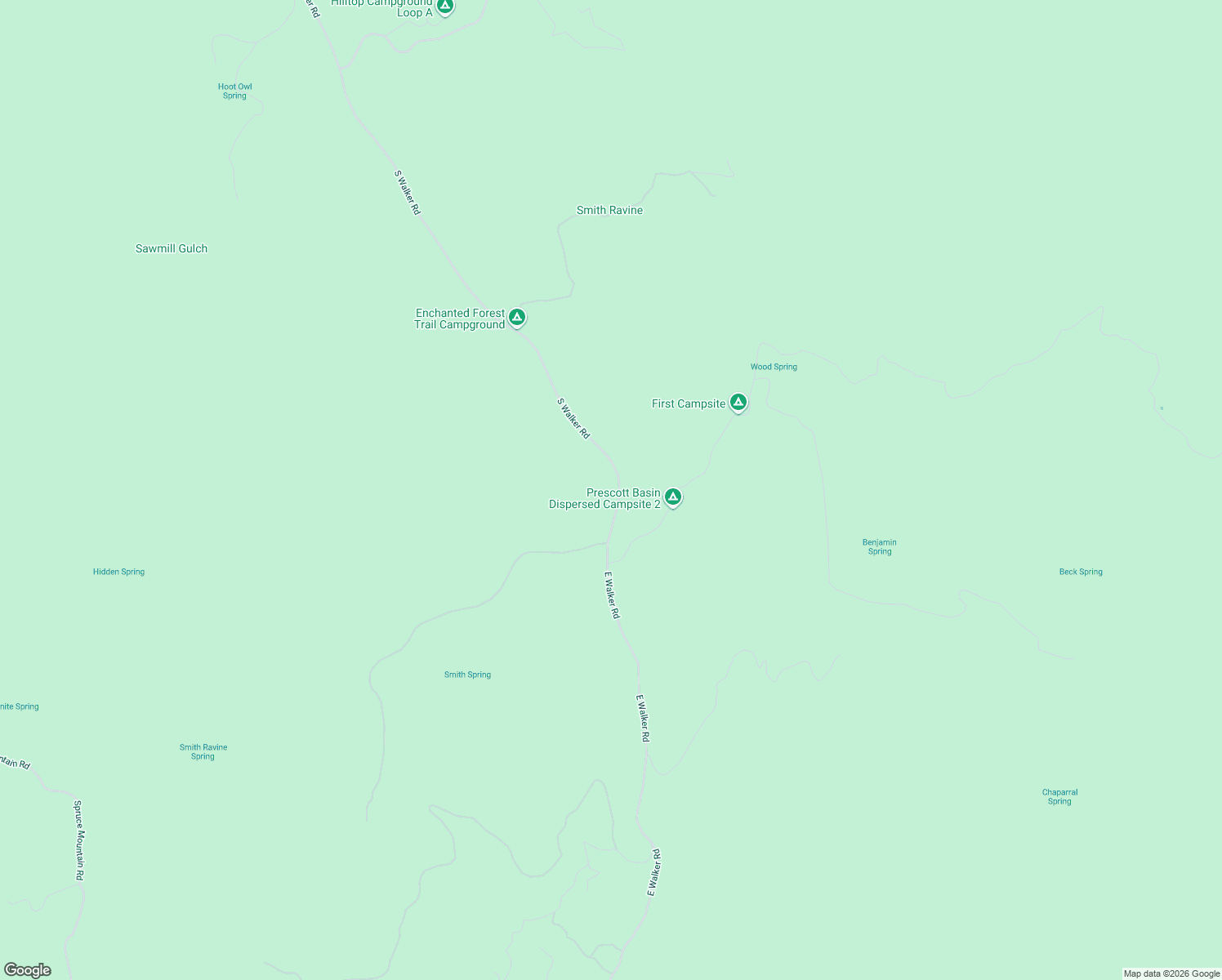map of restaurants, bars, coffee shops, grocery stores, and more near Walker Road in Prescott