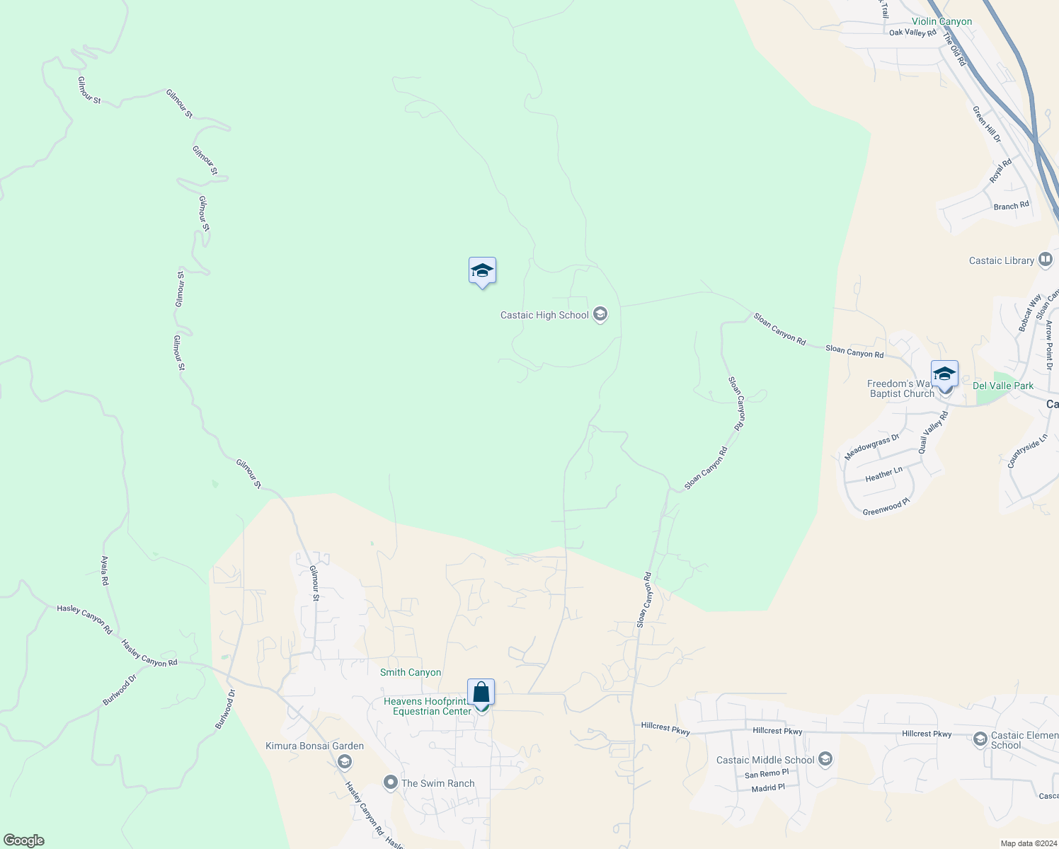 map of restaurants, bars, coffee shops, grocery stores, and more near Romero Canyon Road in Castaic