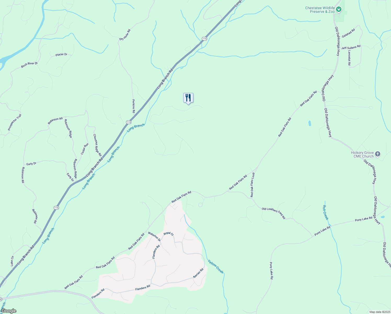 map of restaurants, bars, coffee shops, grocery stores, and more near 180 Buckeye Ridge East in Dahlonega