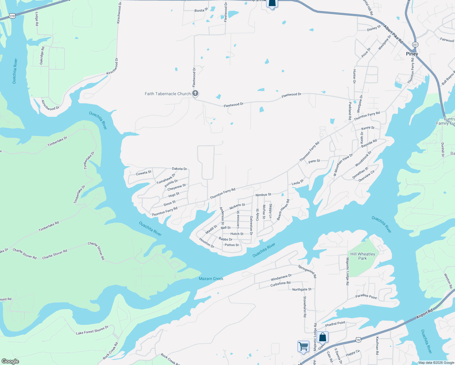 map of restaurants, bars, coffee shops, grocery stores, and more near 1358 Thornton Ferry Road in Hot Springs