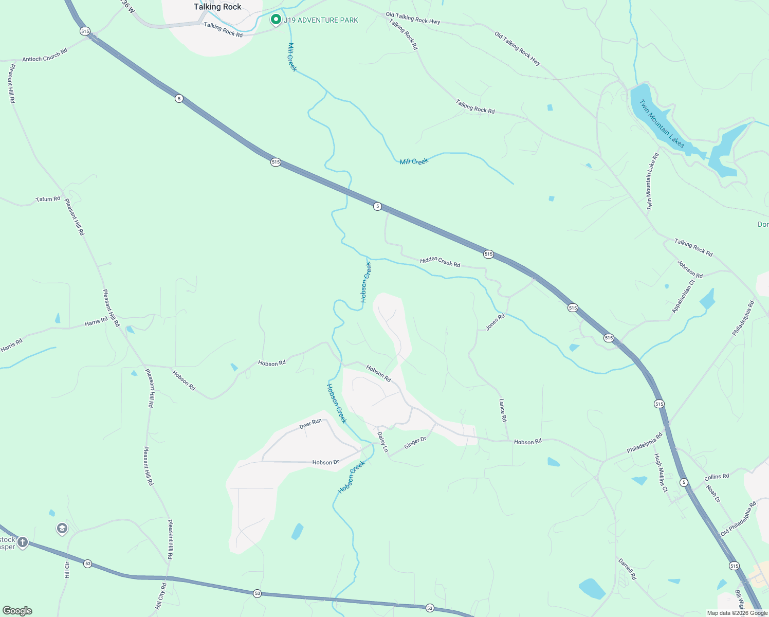 map of restaurants, bars, coffee shops, grocery stores, and more near 370 Whispering Waters Drive in Jasper