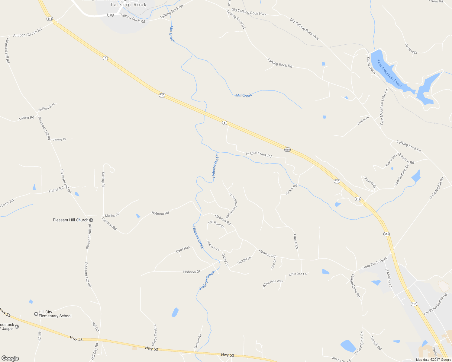 map of restaurants, bars, coffee shops, grocery stores, and more near 370 Whispering Waters Drive in Jasper