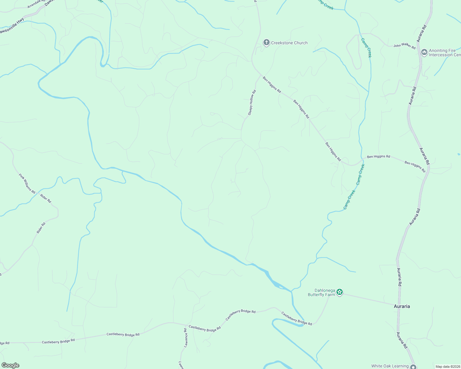 map of restaurants, bars, coffee shops, grocery stores, and more near 410 Silas Road in Dahlonega