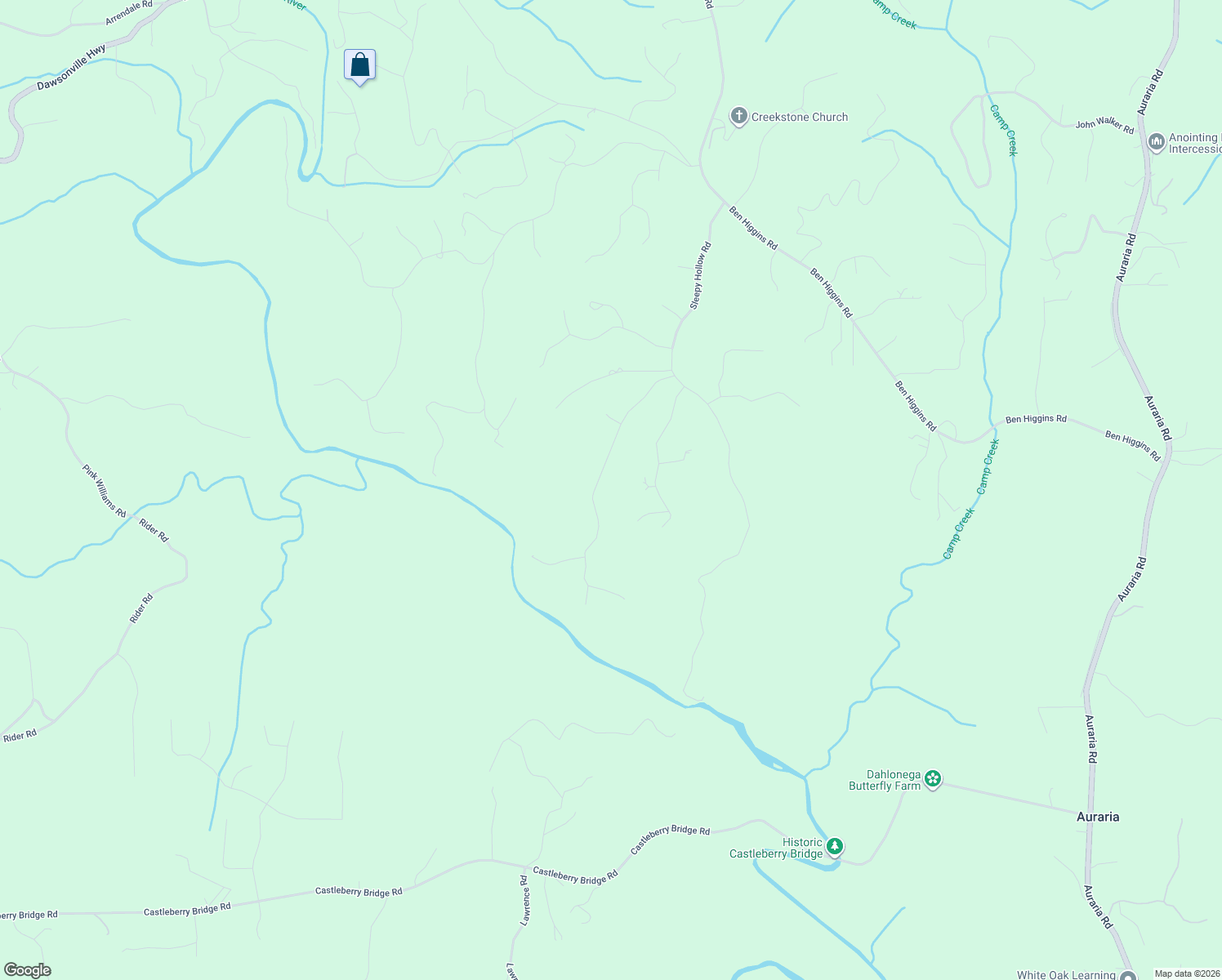 map of restaurants, bars, coffee shops, grocery stores, and more near 425 Grand Oak Lane in Dahlonega