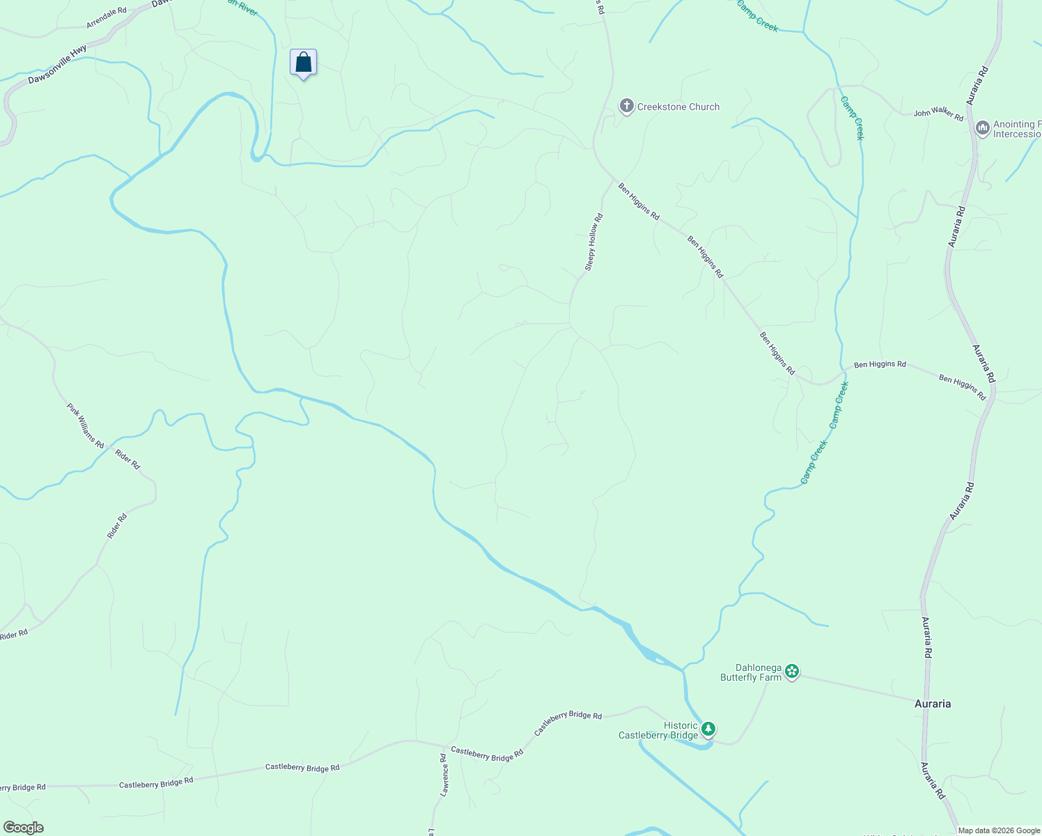 map of restaurants, bars, coffee shops, grocery stores, and more near 355 Grand Oak Lane in Dahlonega