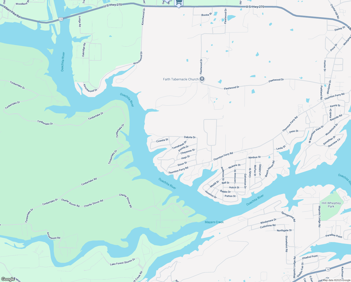 map of restaurants, bars, coffee shops, grocery stores, and more near 107 Pawnee Drive in Hot Springs