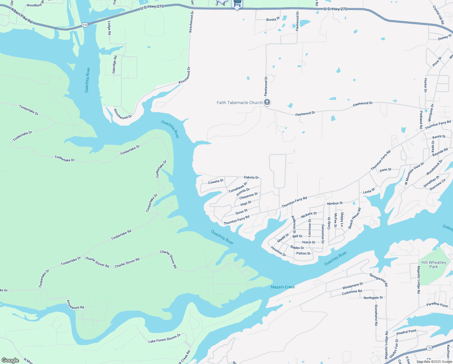 map of restaurants, bars, coffee shops, grocery stores, and more near 107 Pawnee Drive in Hot Springs