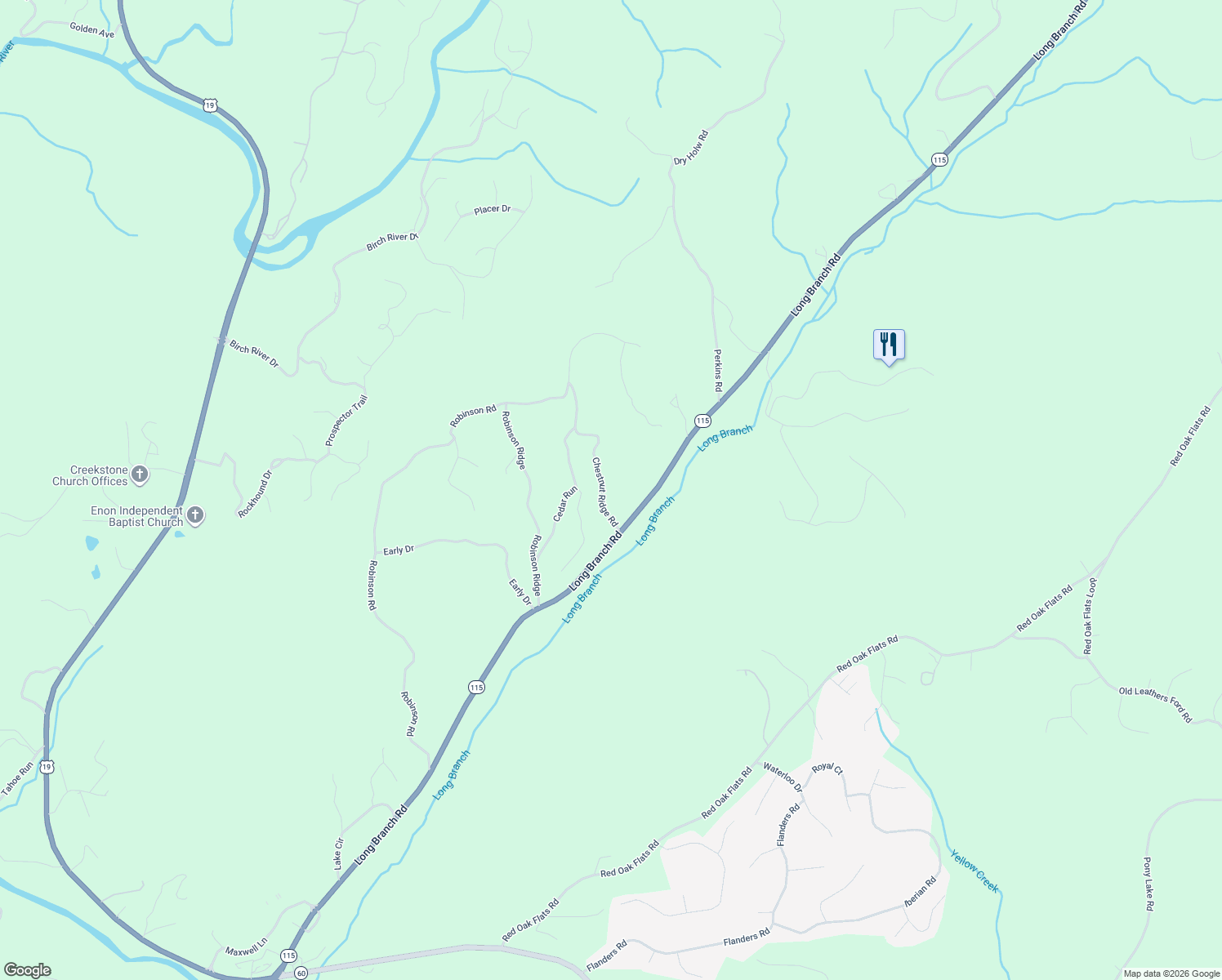 map of restaurants, bars, coffee shops, grocery stores, and more near 166 Chestnut Ridge Road in Dahlonega