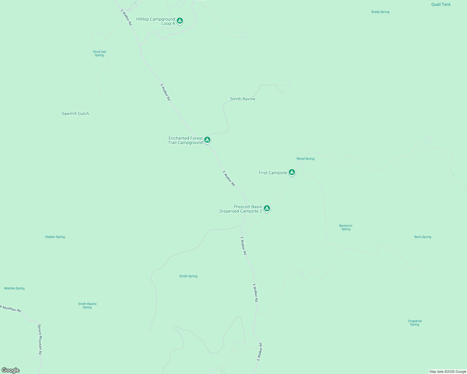 map of restaurants, bars, coffee shops, grocery stores, and more near Walker Road in Prescott