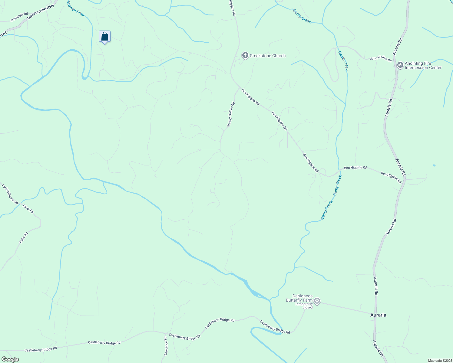 map of restaurants, bars, coffee shops, grocery stores, and more near 255 Silas Road in Dahlonega