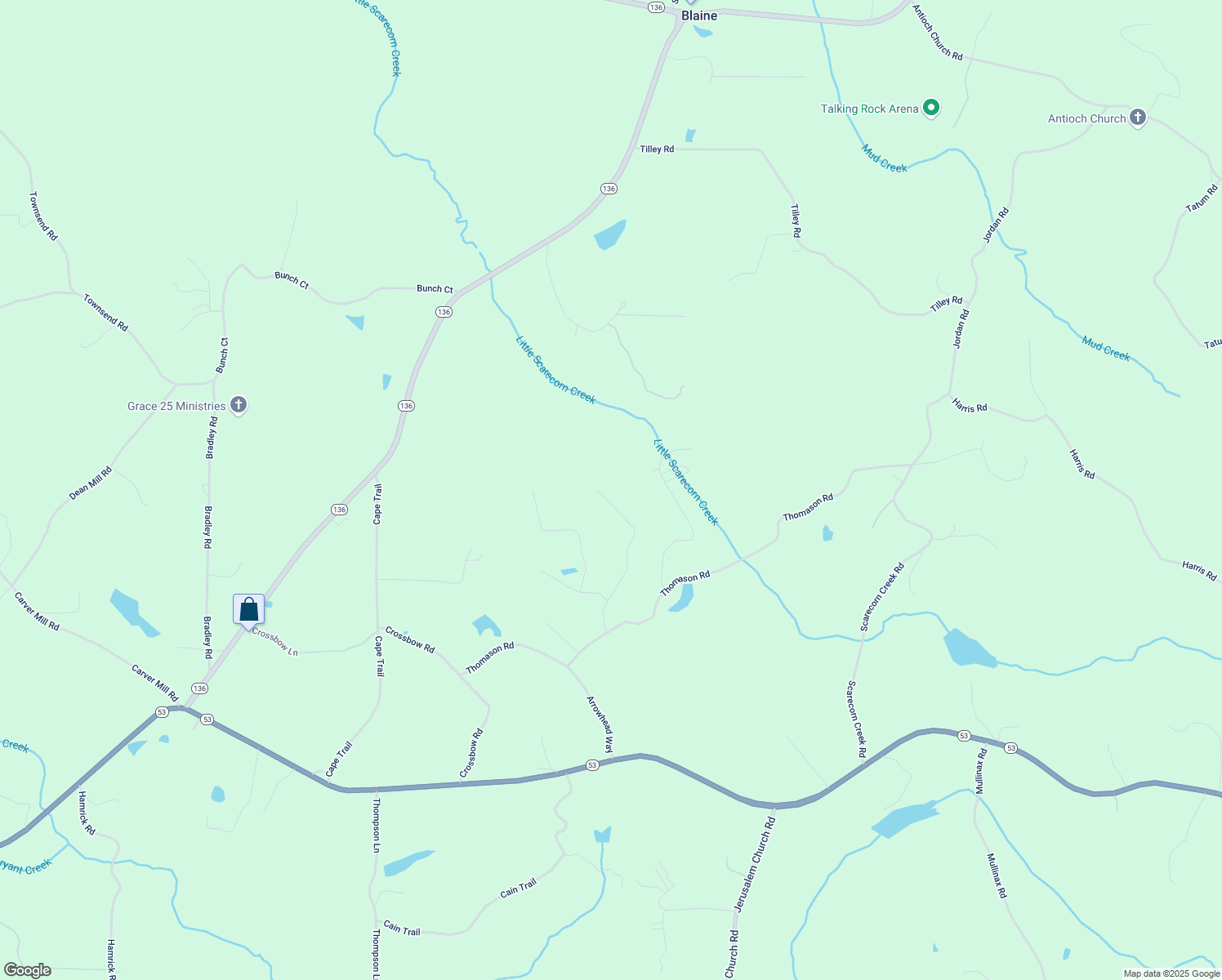 map of restaurants, bars, coffee shops, grocery stores, and more near 418 Chuck Road in Talking Rock