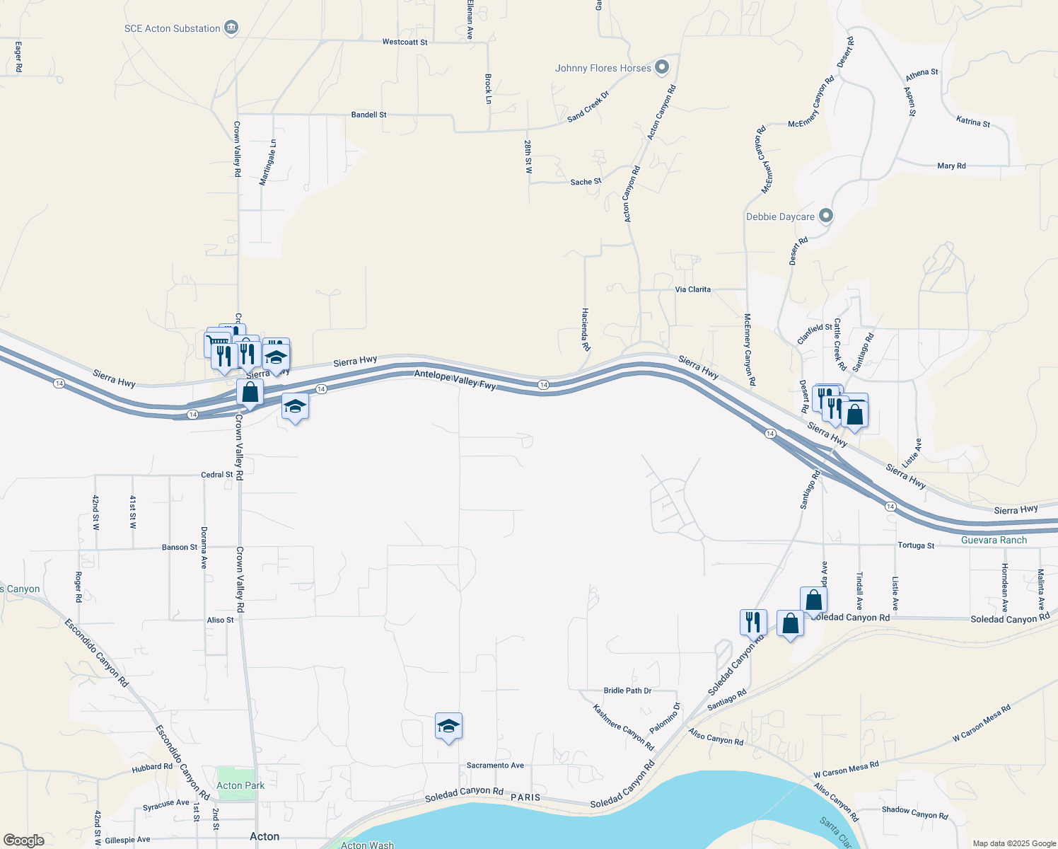 map of restaurants, bars, coffee shops, grocery stores, and more near 2915 West Adams Street in Acton