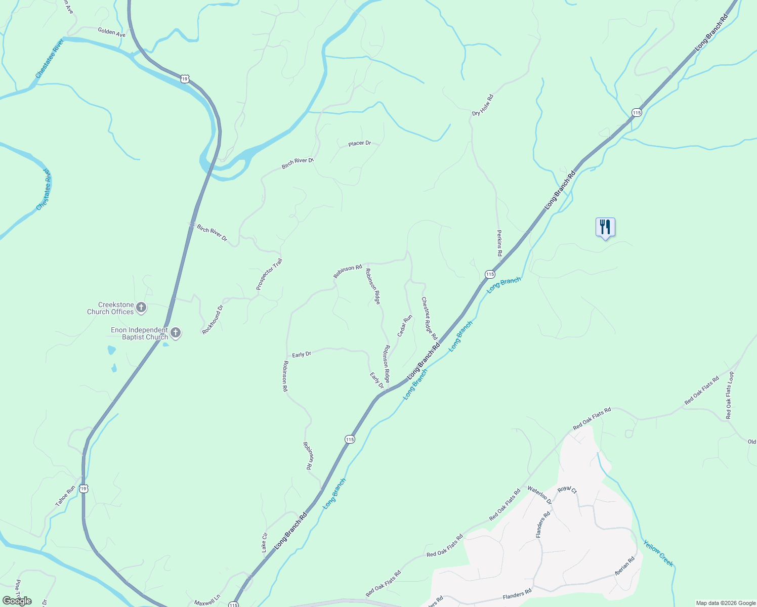 map of restaurants, bars, coffee shops, grocery stores, and more near 435 Robinson Ridge in Dahlonega