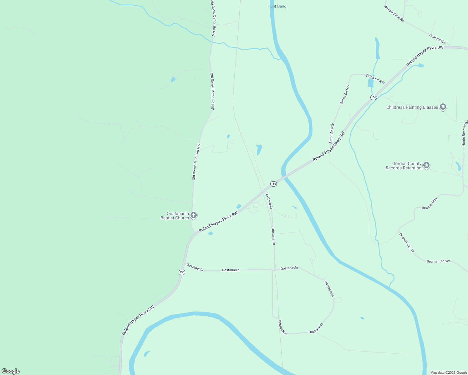 map of restaurants, bars, coffee shops, grocery stores, and more near 2185 Roland Hayes Parkway Southwest in Calhoun