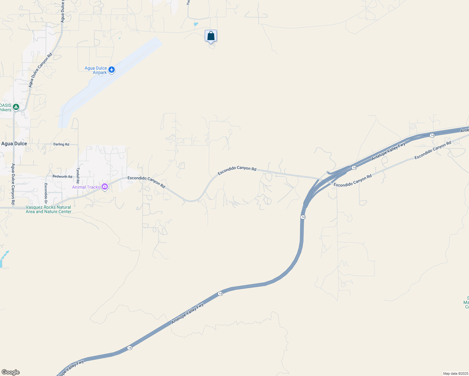 map of restaurants, bars, coffee shops, grocery stores, and more near Old Stage Road in Agua Dulce