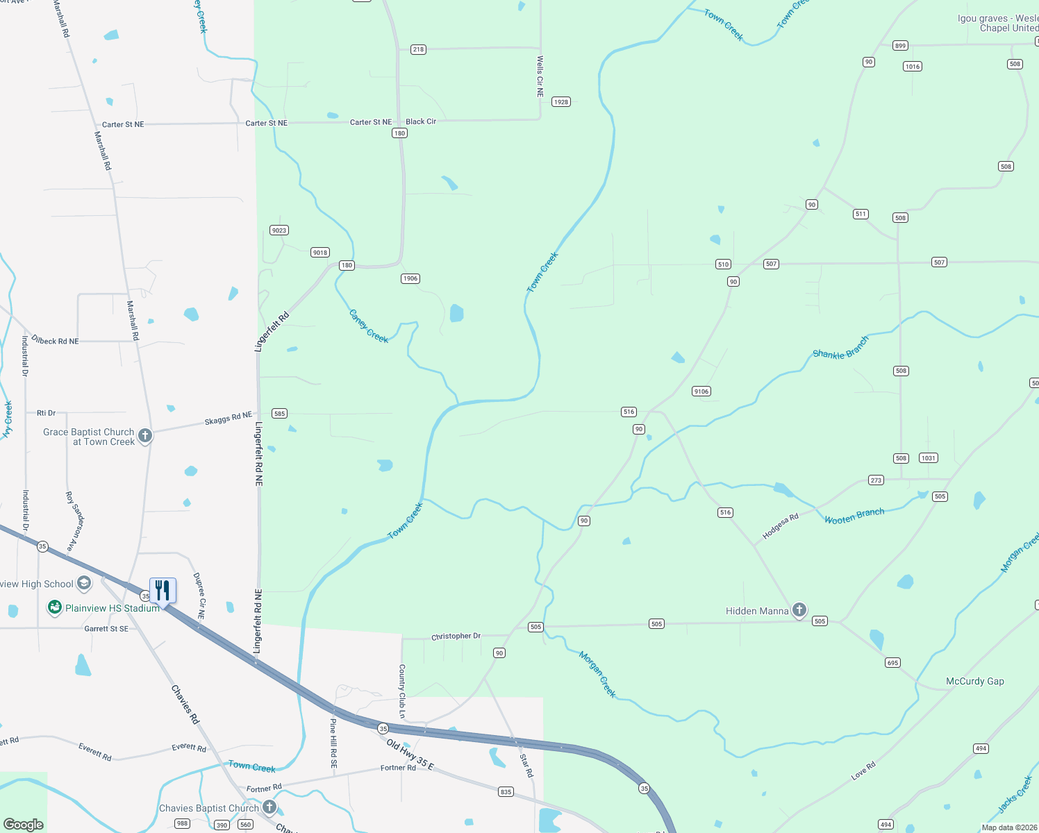 map of restaurants, bars, coffee shops, grocery stores, and more near 271 County Road 516 in Rainsville