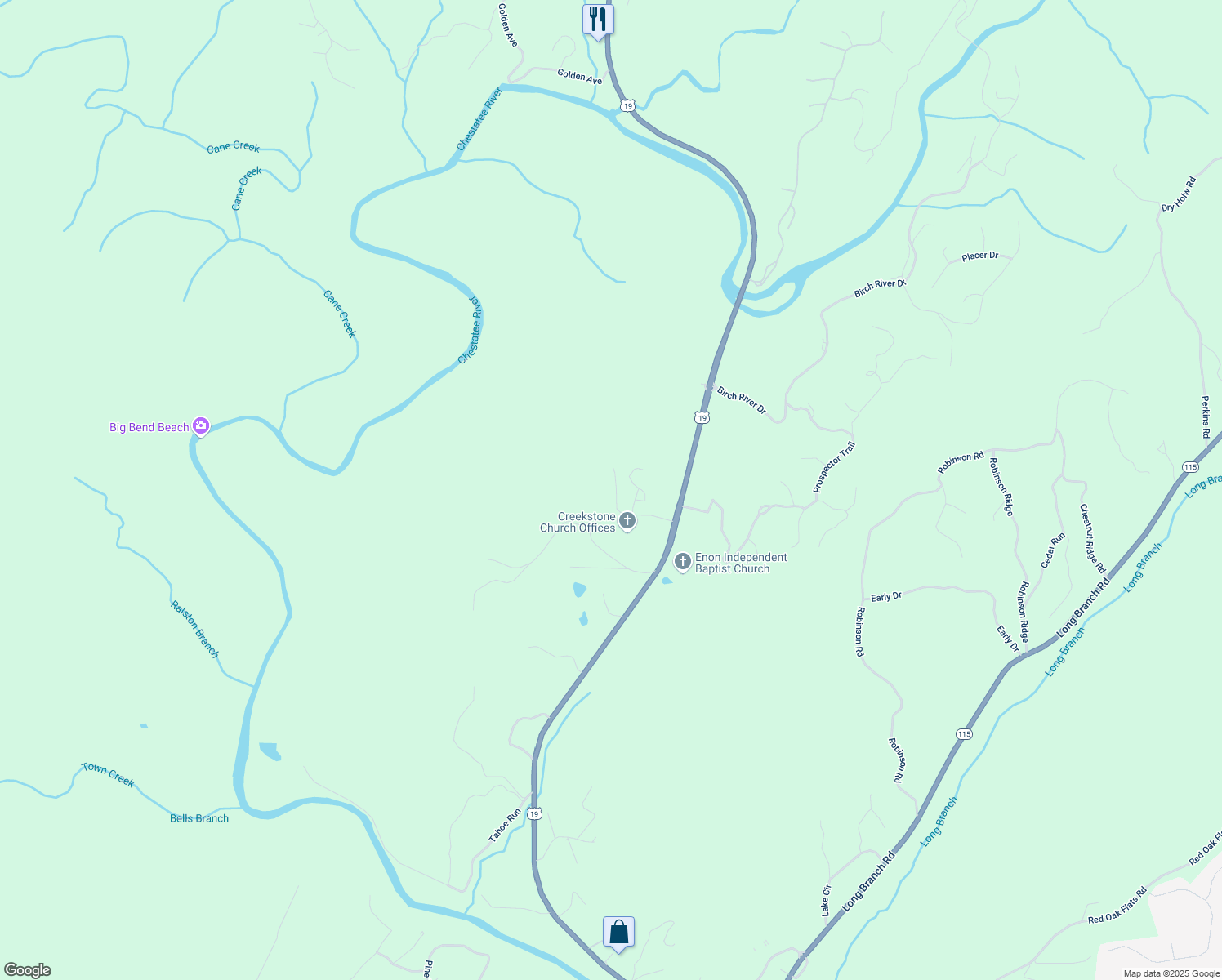 map of restaurants, bars, coffee shops, grocery stores, and more near 245 River Knoll Way in Dahlonega